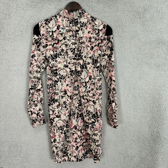 BCBgeneration Shift Dress Womens XXS Pink Floral Long Sleeve Boho Whimsigoth - Picture 2 of 10